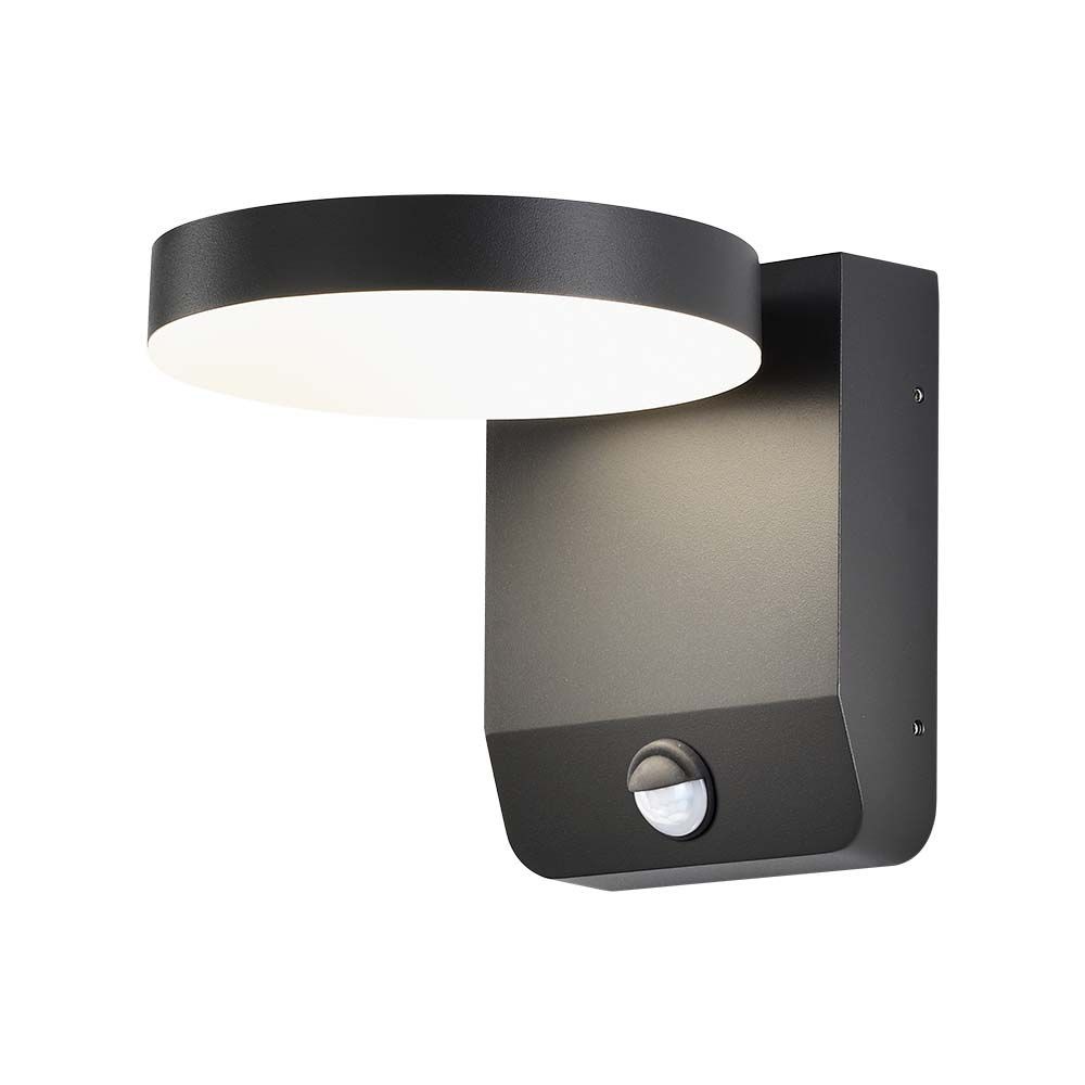 Sort 17w Væglampe Led Sensor 3000k Rundt Ip65 Kulør : Varm - V-tac Væglampe  - 3800157689656